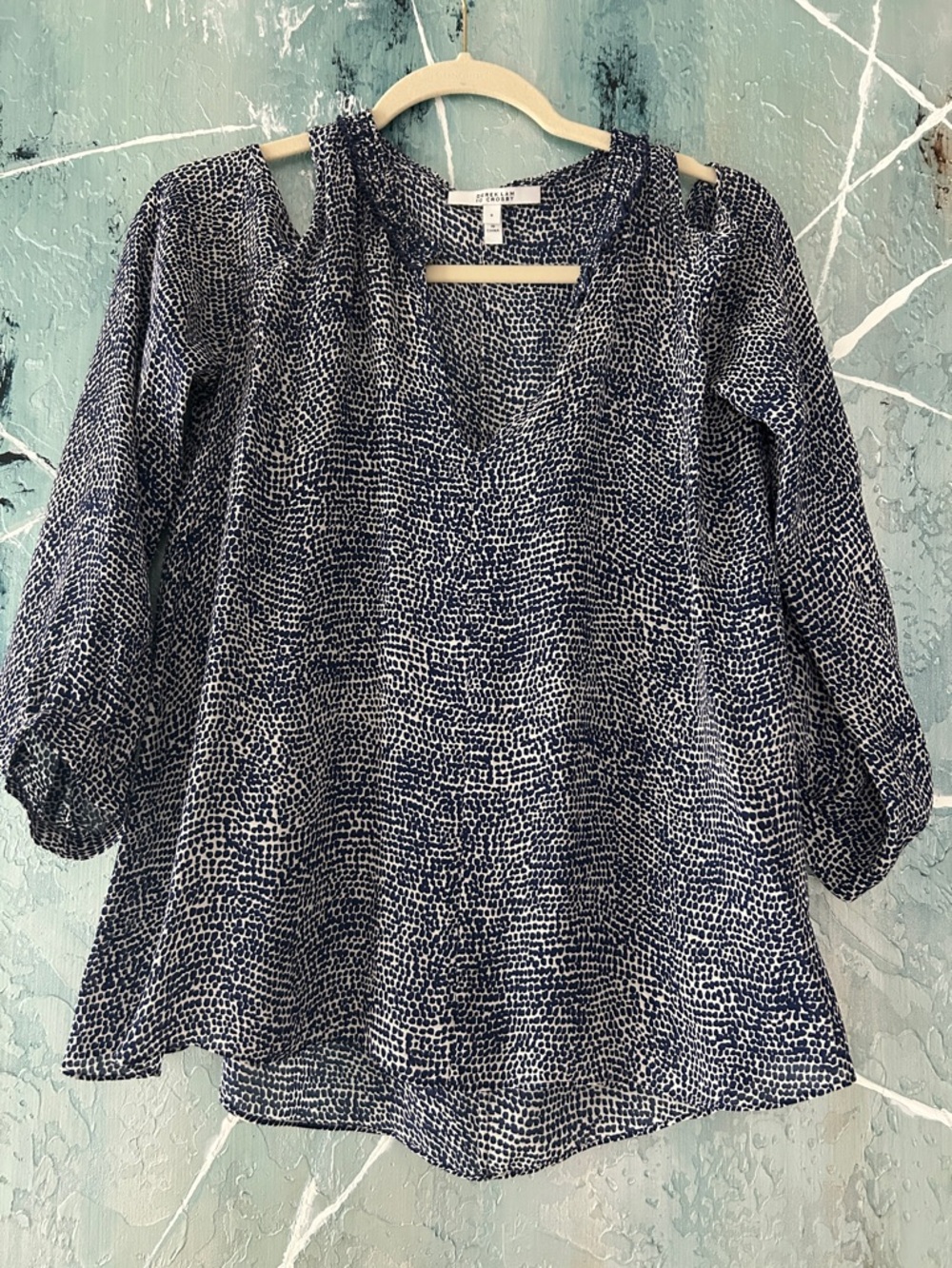 Derek Lam Navy and White Printed V-Neck Blouse